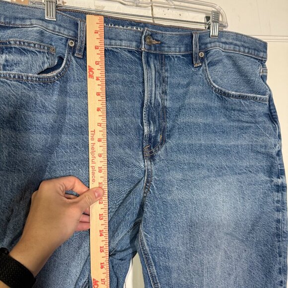 American Eagle Low Rise Baggy Straight Leg Jeans STRIGID Size 18 Short Blue - Picture 4 of 9